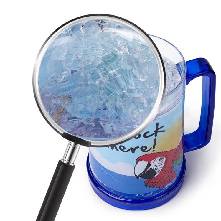 Easicozi It's 5 O'Clock Somewhere Party Parrot Double Wall Gel Frosty Freezer Ice Mugs Clear 16oz Set of 2 - Image 3
